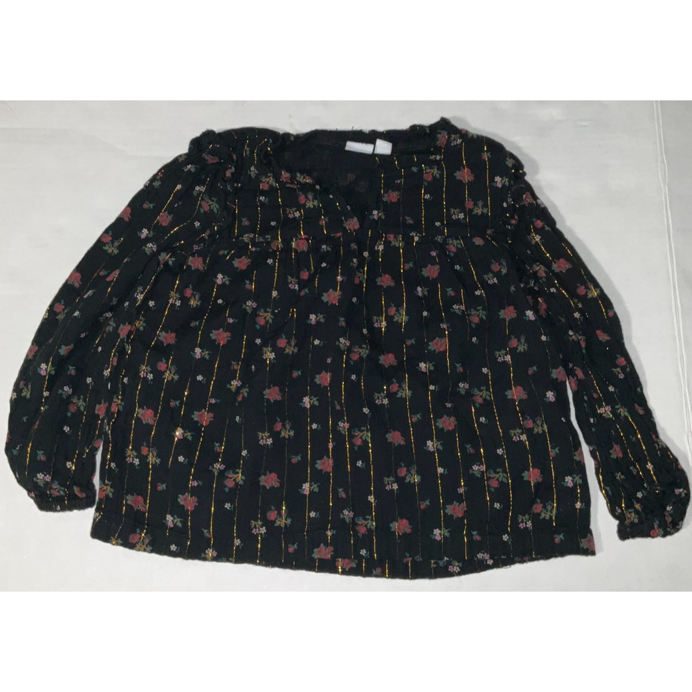Gap Kids Girls XSâ Top Floral Gold Foil Stripe Peasant Lightweight Holiday